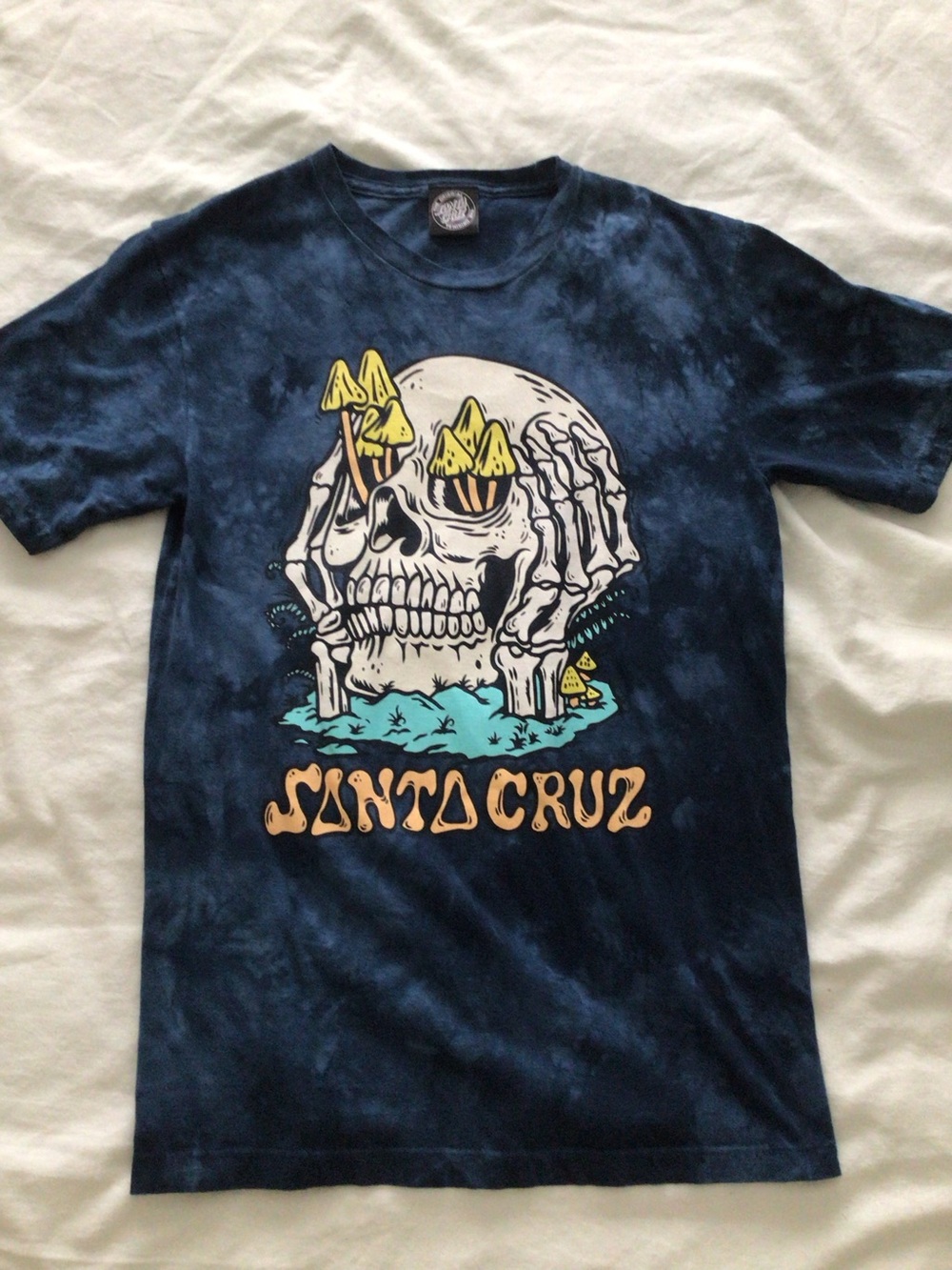 Santa Cruz Skateboards Skull Mushroom Graphic Blue Tie Dye Tee - Small